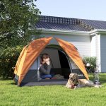 Tenda da Campeggio per 3 Persone Impermeabile con Tasca, Gancio per Lanterna e Borsa, 2x2x1.35m, Arancione - immagine 2