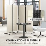 Paravento da Esterno e Interno a 4 Pannelli Pieghevole, 221x50x172cm, Crema - immagine 6