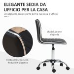 Sedia da Ufficio Ergonomica in Pelle PU con Altezza Regolabile, Seduta Girevole e Ruote, Nero - immagine 5