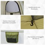 Tenda da Campeggio 2 Posti Pop Up con Porta a Cerniera e 3 Finestre, 240x240x199 cm, Verde - immagine 6