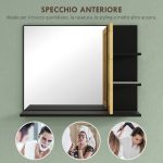 Specchiera Bagno Moderna da Parete a 4 Ripiani in Legno, 45x15x58.5cm, Nero - immagine 5