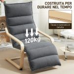 Poltrona Relax in Legno con Rivestimento in Velluto e Poggiapiedi Regolabile, Grigio Scuro - immagine 7