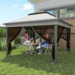 Gazebo con Zanzariere Regolabile su 3 Livelli, in Acciaio e tessuto Oxford, 326x326x272 cm, Grigio Chiaro e Scuro - immagine 2