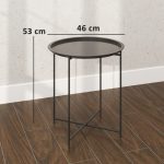 Tavolino da Giardino con Vassoio Rimovibile e Gambe Pieghevoli in Acciaio, Ø46x50 cm, Nero - immagine 3