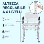 Sedia per Doccia in Alluminio con Altezza Regolabile e Piedini Antiscivolo, 51.5x51.5x71-84cm, Bianco - immagine 6