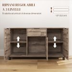 Credenza Buffet in stile Industriale con Cassetto e 3 Armadietti, in Legno Marrone, 120x36.5x70 cm - immagine 5