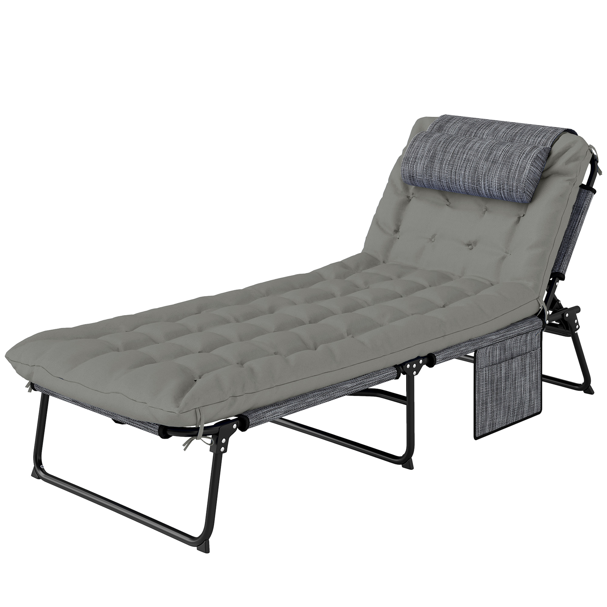 3J08c619c41902084.jpg Lettino da Giardino Pieghevole e Reclinabile con Tasca Laterale, 68x189x30 cm, Nero e Grigio - immagine 1