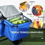 Carrello da Giardino 110L con Maniglia Telescopica e Borsa Termica da 15L in Acciaio e Tessuto, Blu - immagine 6