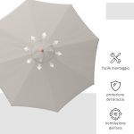 Ombrellone da Giardino con Doppio Tettuccio, in Bambù e Poliestere, Ø325x250 cm, Grigio - immagine 7