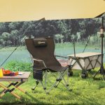 Sedia da Campeggio Pieghevole e Reclinabile con Poggiapiedi Rimovibile, Poggiatesta e Portabicchieri, Nero - immagine 7