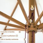 Ombrellone da Giardino con Doppio Tettuccio, in Legno di Bambù e Poliestere, Ø325x250 cm, Crema - immagine 6
