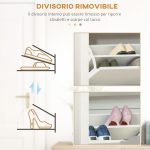 Scarpiera Moderna per 12 Paia Max con 2 Cassetti Regolabili e Rimovibili, in Legno, 72x26x80 cm, Bianco - immagine 6