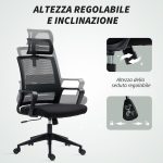 Sedia da Ufficio Ergonomica con Poggiatesta e Altezza Regolabili, Funzione Dondolo e Ruote, Nero - immagine 6