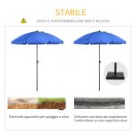 Ombrellone da Spiaggia 1.8x2 m con Reclinazione a 45° e 8 Stecche, Poliestere e Acciaio, Blu - immagine 7