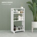 Carrello da Cucina e Bagno Salvaspazio a 3 Livelli con Barre Laterali e Ruote con Freni, Bianco - immagine 4
