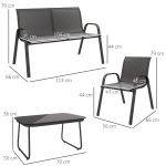 Set da Giardino con Divano 2 Posti, 2 Poltrone Impilabili e Tavolino in Vetro, Nero - immagine 3