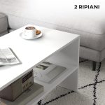 Tavolino da Caffè Moderno in Legno a 2 Livelli con Ripiano Aperto, 100x40x41.5 cm, Bianco - immagine 5