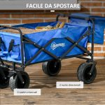 Carrello da Giardino 110L con Maniglia Telescopica e Borsa Termica da 15L in Acciaio e Tessuto, Blu - immagine 7