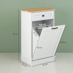 Mobiletto Bagno in Legno con Cesto Portabiancheria in Tessuto Ribaltabile e Cassetto, Bianco - immagine 3