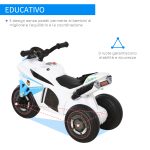 Moto Giocattolo Cavalcabile a 3 Ruote per Bambini 18-36 Mesi Stile Polizia con Musica e Fari, Azzurro - immagine 7