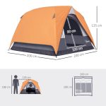 Tenda da Campeggio per 3 Persone Impermeabile con Tasca, Gancio per Lanterna e Borsa, 2x2x1.35m, Arancione - immagine 3