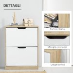 Scarpiera Salvaspazio Slim a 2 Cassetti per 8 Paia di Scarpe 62.5x26x81 cm, Legno e Bianco - immagine 5