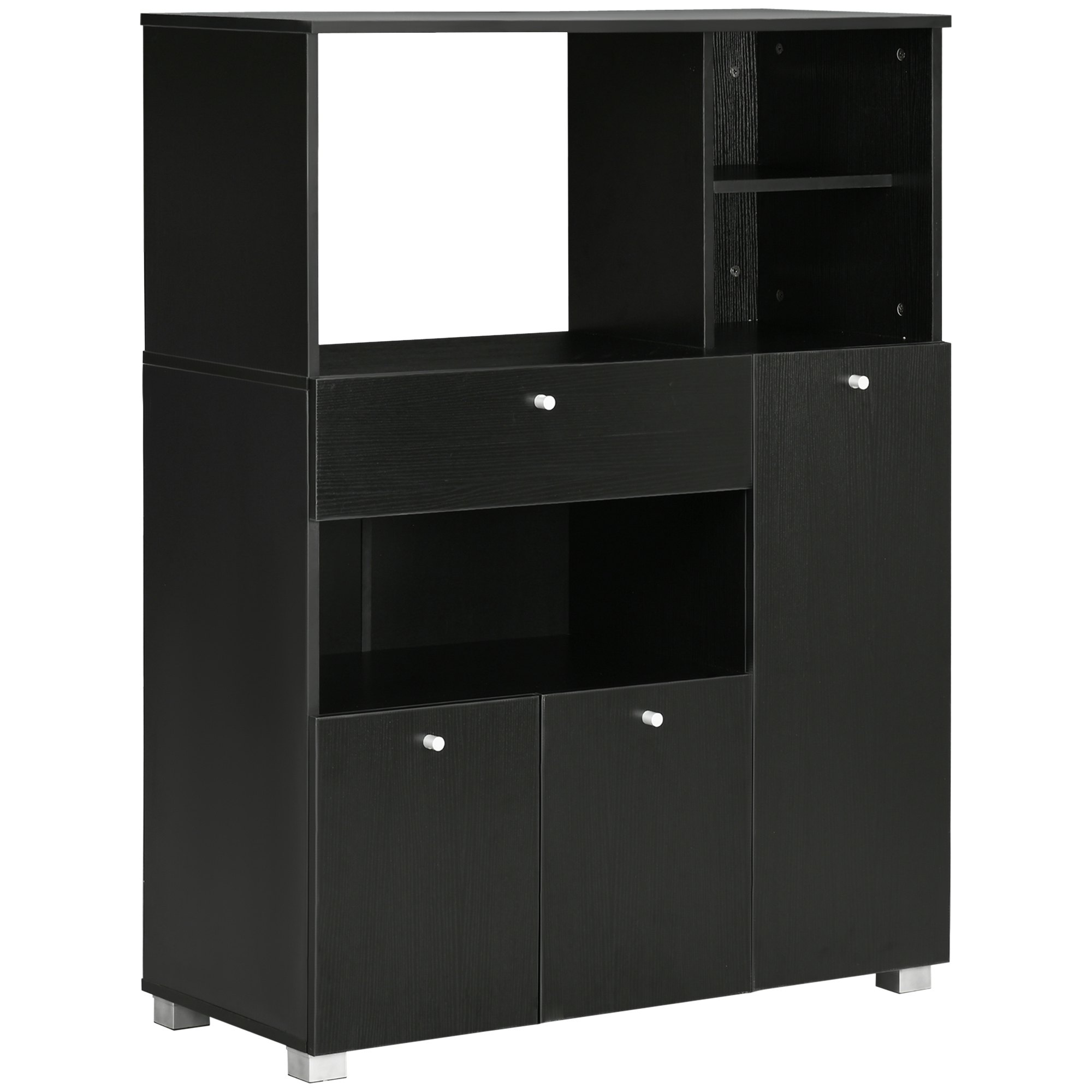 4RC1b31983d2cb76a.jpg Credenza da Cucina in Legno per Microonde con Armadietti, Mensole e Cassetto, 90x40x120 cm, Nero - immagine 1
