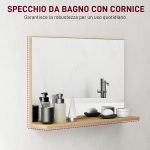 Specchio Bagno da Parete con Mensola Design Moderno e Multiuso, 60x12x40 cm, Legno - immagine 6