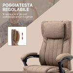 Poltrona da Ufficio Massaggiante con Poggiapiedi e Telecomando, Sedia in Tessuto Effetto Lino, 65x61x105-113 cm, Marrone - immagine 7