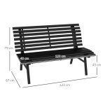 Panchina da Esterno in Alluminio a 2 Posti a Doghe, 123x67x79cm, Nero - immagine 3