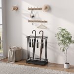 Portaombrelli con Vaschetta per l'Acqua, 21 Fori e 24 Ganci per Ombrello, in Acciaio, 50x24x68 cm, Nero - immagine 7