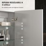 Armadietto Bagno da Parete in Legno con 3 Ripiani Regolabili in Vetro su 3 Livelli, 40x15x55 cm, Bianco - immagine 5