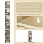 Mobile Libreria Porta CD a 12 Ripiani per 204 CD, in MDF e Truciolato, 21x20x175 cm, color Legno - immagine 5