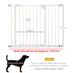 Cancelletto per Cani Estensibile con Montaggio a Pressione e Chiusura Automatica Altezza 76.2cm, Bianco - immagine 3