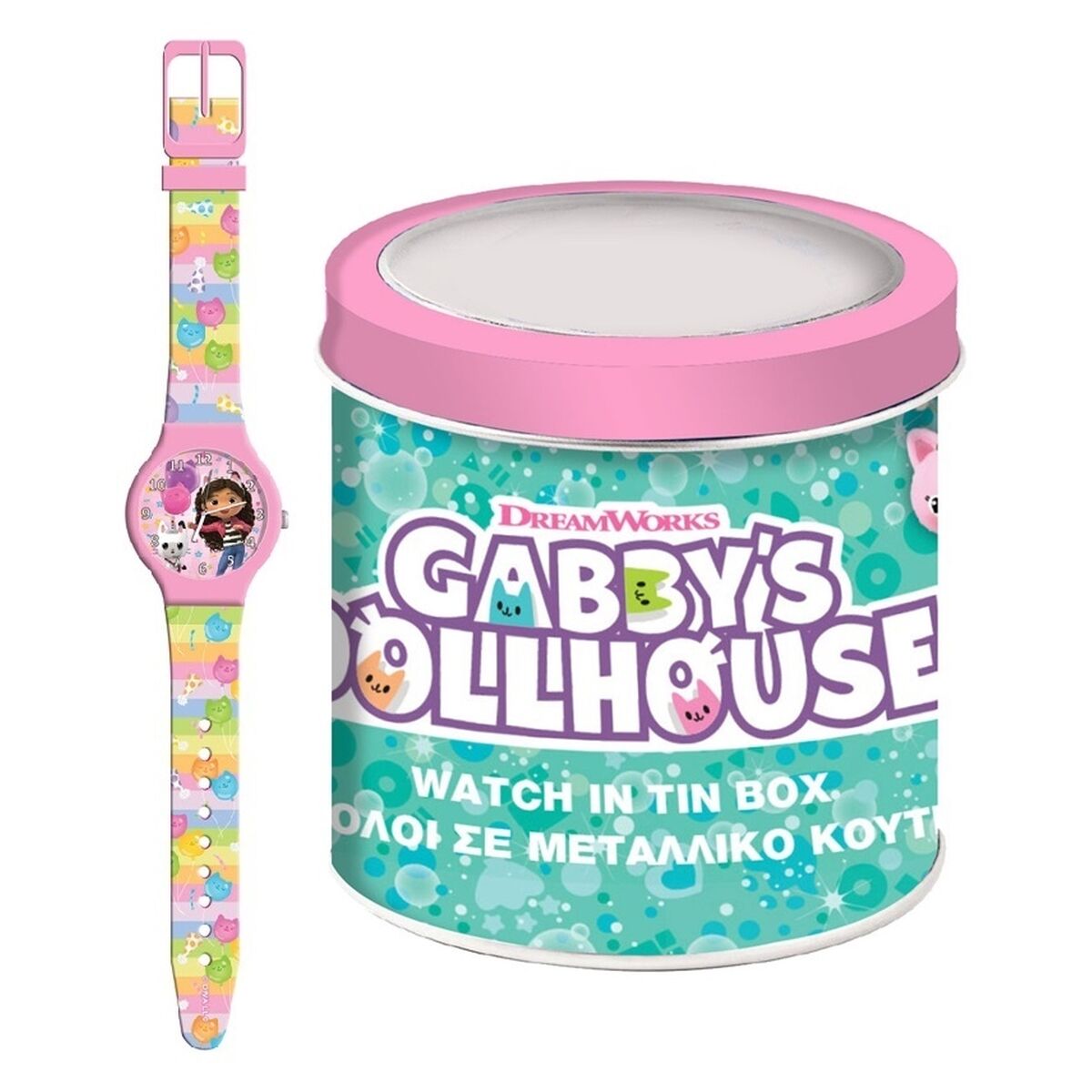 5205698703881_S72114149_P00.jpg Orologio Bambini Gabby's Dollhouse 000574089 - TIN BOX Ø 33 mm - immagine 1