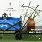 Carrello da Giardino 110L con Maniglia Telescopica e Borsa Termica da 15L in Acciaio e Tessuto, Blu - immagine 5