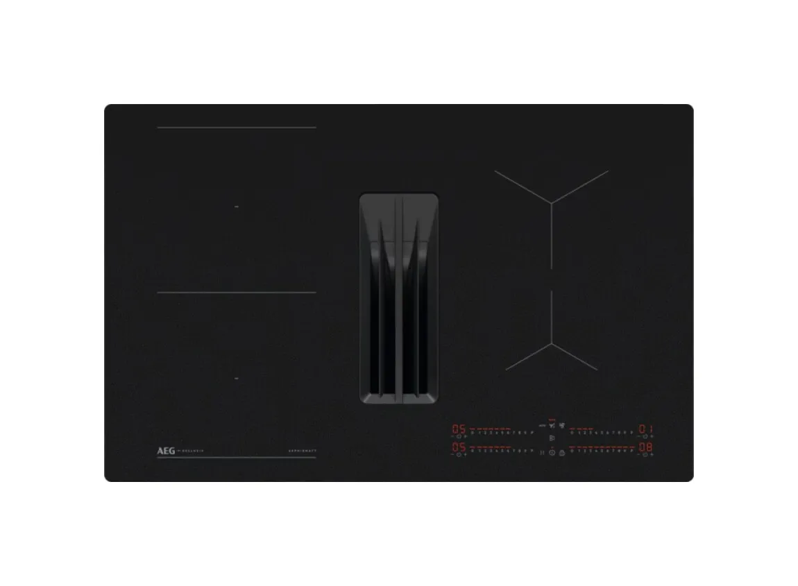 585179_0 Aeg TH84CB0BSZ serie 6000 piano cottura a induzione con cappa integrata, cm. 83, 4 zone, estrazione 650 m³/h, bridge, vetroceramica nero opaco, saphir matt - immagine 1