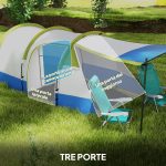 Tenda da Campeggio Impermeabile con 2 Aree e 3 Ingressi, in Poliestere e Fibra di Vetro, 420x200x150 cm, Verde - immagine 5
