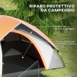 Tenda da Campeggio 2 Posti con Finestra a Rete e Gancio, in Poliestere, 210x150x110 cm, Grigio e Arancione - immagine 4