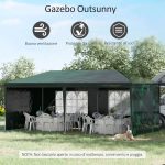 Gazebo da Giardino 6x3 m per Eventi con Pareti Rimovibili e Finestre Trasparenti, Verde - immagine 4