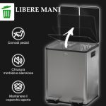 Bidone Immondizia a 2 Sezioni da 20L con Chiusura Silenziosa, in Acciaio Inox e PP, 45.8x36x51.6 cm - immagine 6