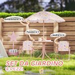 Set da Giardino per Bambini 2-5 Anni con Tavolino Rotondo, 2 Sedie Pieghevoli e un Ombrellone, Rosa - immagine 4