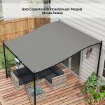 Telo di Ricambio per Pergola da Giardino 3x3 m con 16 Fori di Drenaggio, 297x297 cm, Grigio - immagine 7