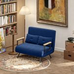 Divano Letto 3 in 1 in Tessuto Effetto Velluto con Schienale Regolabile e 2 Cuscini, 102x73x81 cm, Blu - immagine 8