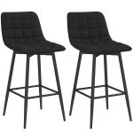 Set 2 Sgabelli da Cucina Stile Nordico in Tessuto Effetto Velluto e Metallo, 45x47x84 cm, Nero