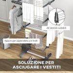 Stendino Verticale con 4 Ripiani Regolabili, in Acciaio e Plastica, 142x55x172 cm, Grigio e Argento - immagine 5