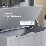 Mobile Appendiabiti 3 in 1 con 4 Ganci e Panca Contenitore, in Legno, 71.5x39.5x170 cm, Grigio - immagine 6