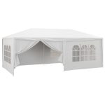 Gazebo Tendone per Feste 6x3m con Pareti Laterali Rimovibili, Porte e Finestre, Bianco