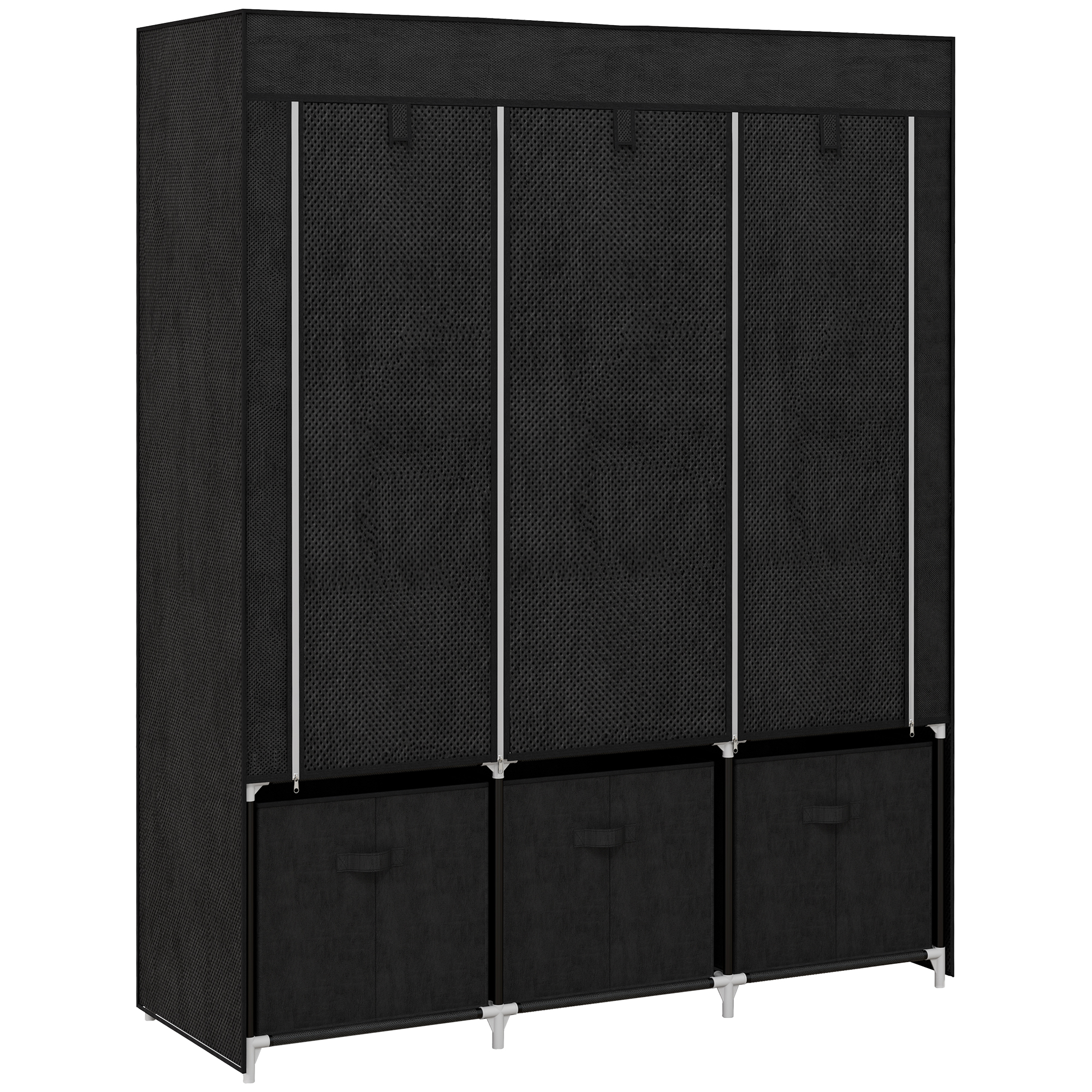6Qk8cb19c49928a64.jpg Armadio in Tessuto Guardaroba Pieghevole Salvaspazio 125x43x162.5cm Nero - immagine 1