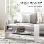 Tavolino da Caffè Moderno in Legno a 2 Livelli con Ripiano Aperto, 100x40x41.5 cm, Bianco - immagine 4